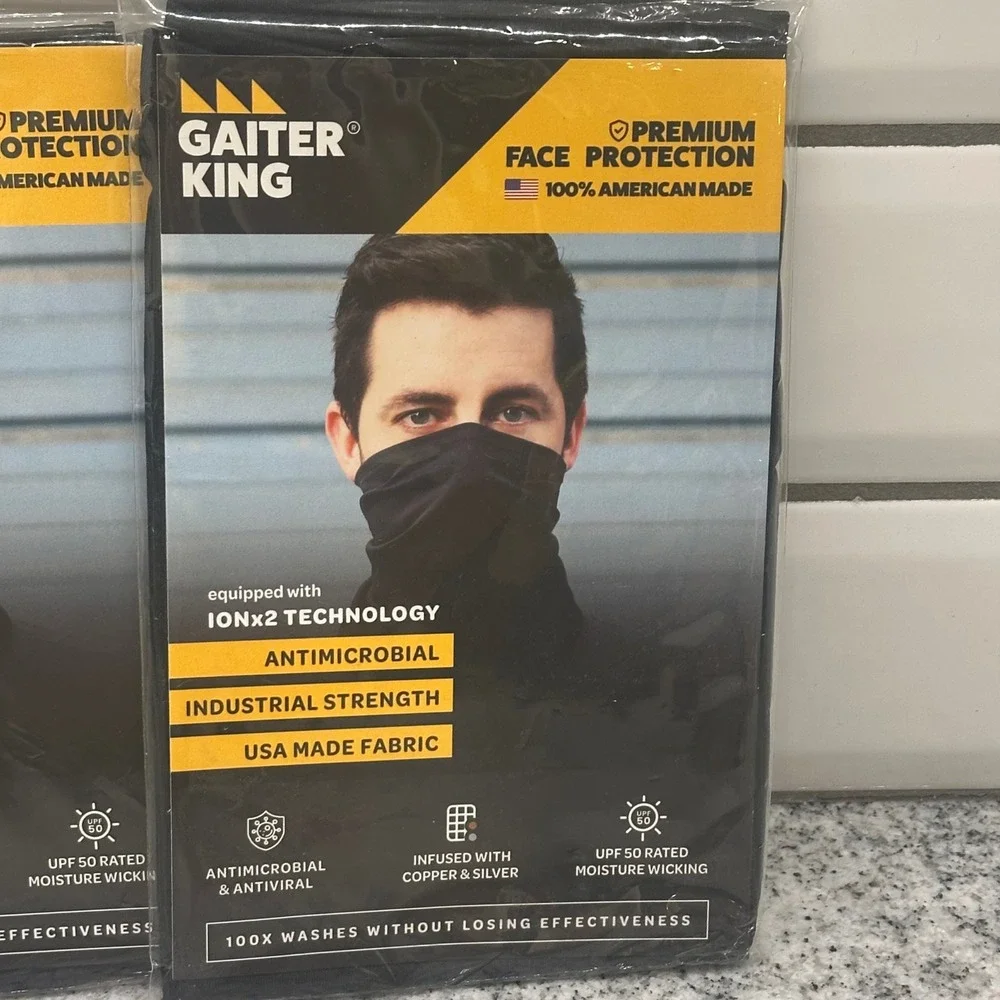 Gaiter King Mens Neck Gaiter Black 2 Pack IONx2 Antimicrobial UPF50 Tactical